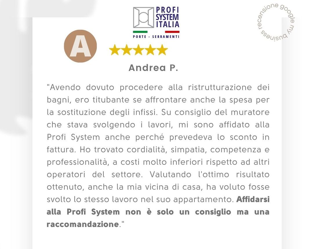 Recensione Google utente Andrea per Profi System