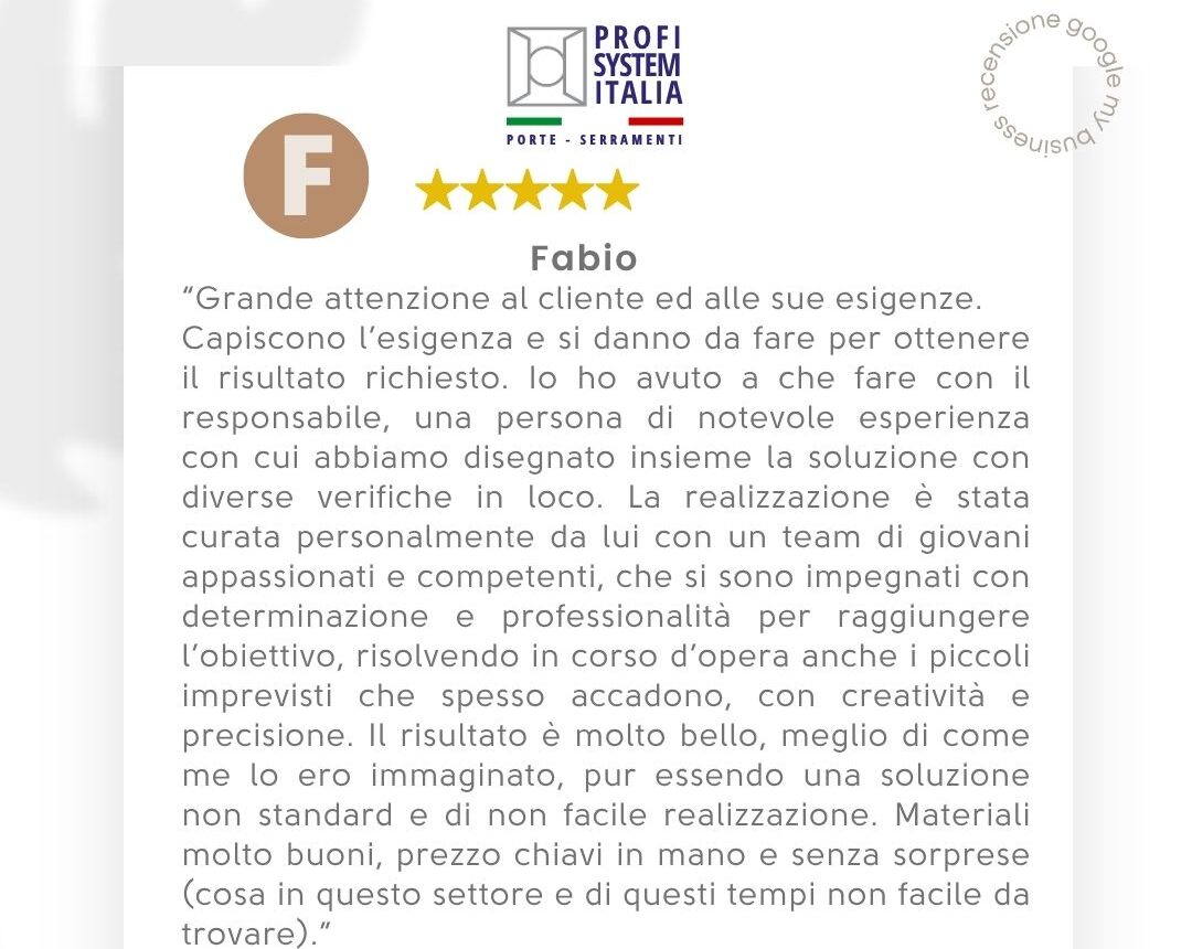 Recensione Google utente Fabio per Profi System