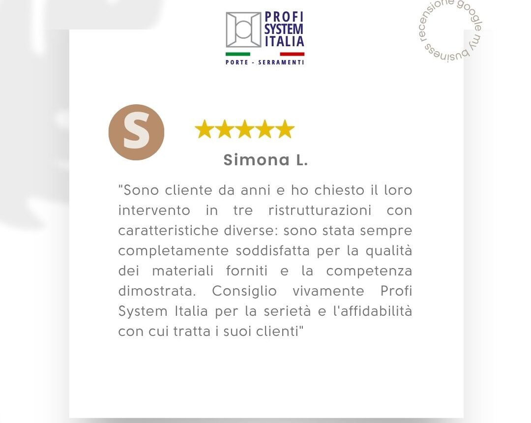 Recensione Google utente Simona per Profi System
